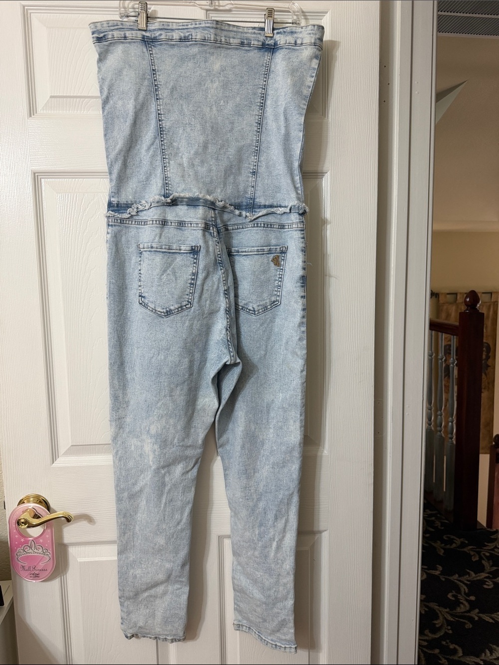 Upcycled Strapless High-Waist Light Wash Denim Jumpsuit Jeans - Picture 2 of 5